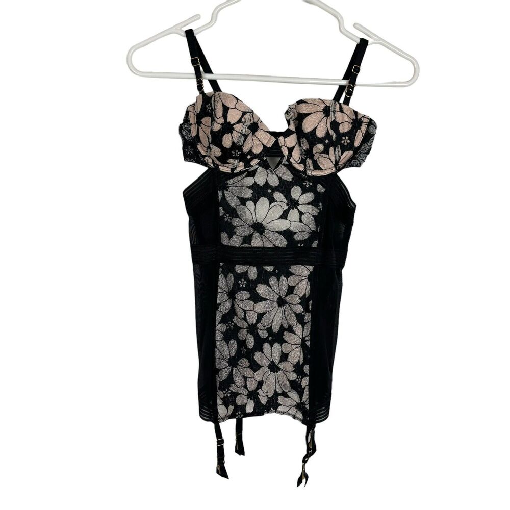 NWT Victoria's Secret Black Lace Bustier Corset 34B Floral Women's